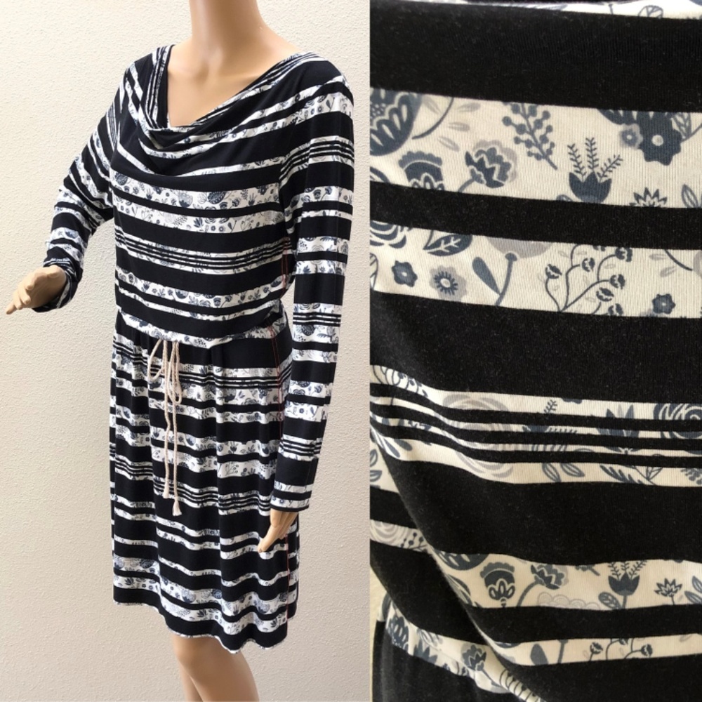 NWOT Hatley Black & White Striped Floral Dress S - Picture 1 of 8